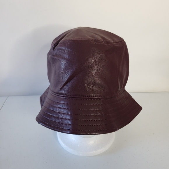 Stand Studio Vida Faux Leather Bucket Hat Burgundy Size Small  NEW Streetwear main image 9